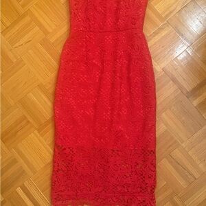 Topshop Red Lace Midi Dress